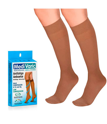 MEDIAS MEDIVARIS BAJA COMPRESION A LA  RODILLA OPACA CON PUNTERA-8-15 MMHG
